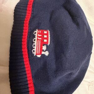 Janie and Jack One Piece Train Set. Includes Navy Beanie with Red Train Motif